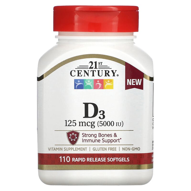 Viên uống Vitamin D3 125 mcg 110 viên mềm nhanh tan 21st Century 10 21st century vitamin d3 125 mcg 110 rapid release softgels 115008 740985280591