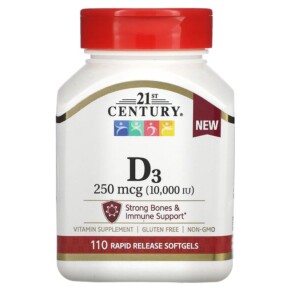 Thực phẩm bổ sung 21st Century Vitamin D3 250 mcg (10.000 IU) 110 Rapid Release Softgels 740985280607