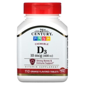Thực phẩm bổ sung 21st Century Vitamin D3 Chewable Orange 100 mcg (400 IU) 110 Tablets 740985273807