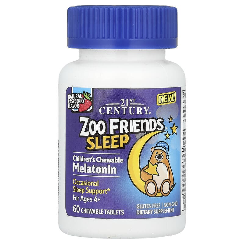 21st Century, Zoo Friends Sleep, Children's Chewable Melatonin, Ages 4+, Raspberry, 60 viên nhai 740985280928