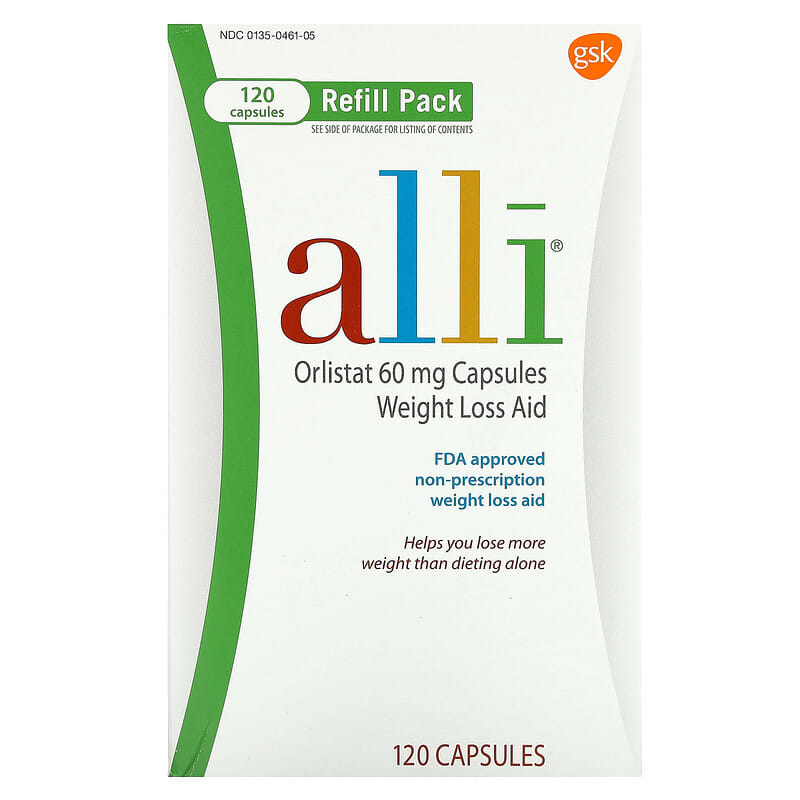 Alli, Orlistat, Weight Loss Aid, Refill Pack, 60 mg, 120 viên 353100469254