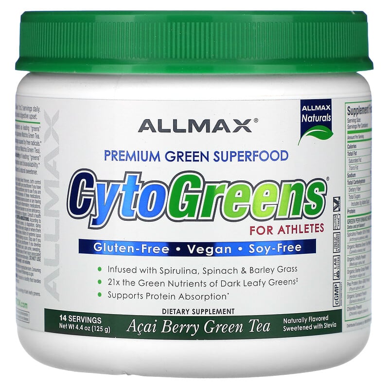 ALLMAX CytoGreens Cho Vận Động viên Trà Xanh Acai Berry 125g 10 allmax cytogreens for athletes acai berry green tea 4 4 oz 125 g 119985 665553222875