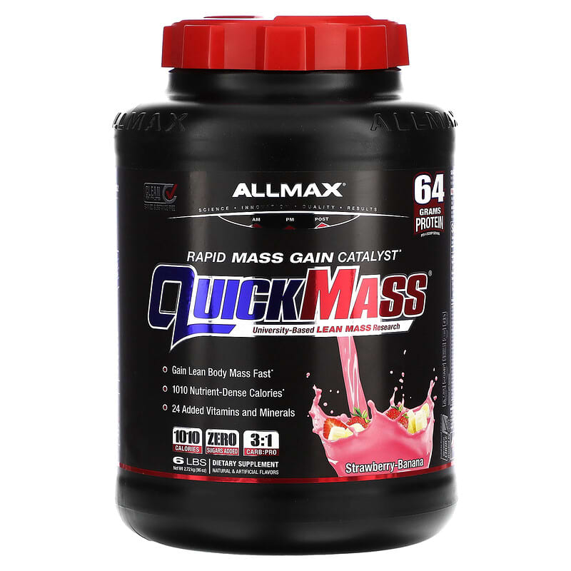 ALLMAX Quick Mass Catalyst Tăng Cân Nhanh Dâu Chuối 6 lbs (2.72 kg) 10 allmax quick mass rapid mass gain catalyst strawberry banana 6 lbs 2 72 kg 86253 665553225951