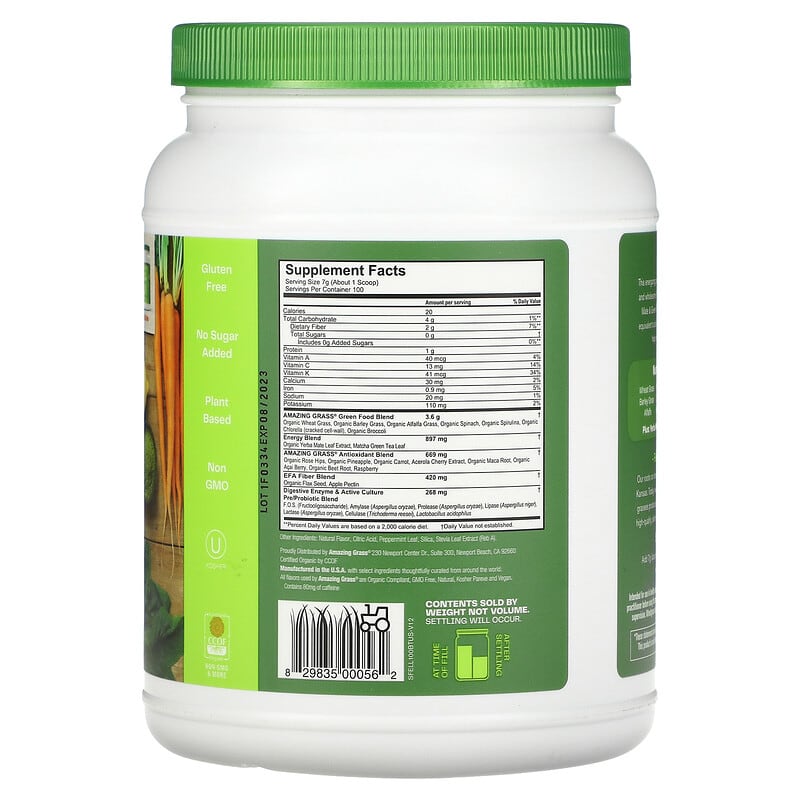 Thành phần vi chất của Amazing Grass Green Blend Energy Lemon-Lime 1.54 lb (700 g) 829835000562