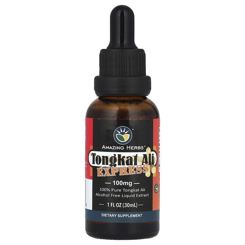 Amazing Herbs, Tongkat Ali Express Liquid Extract, Alcohol Free, 100 mg, 1 fl oz (30 ml) 665231610017