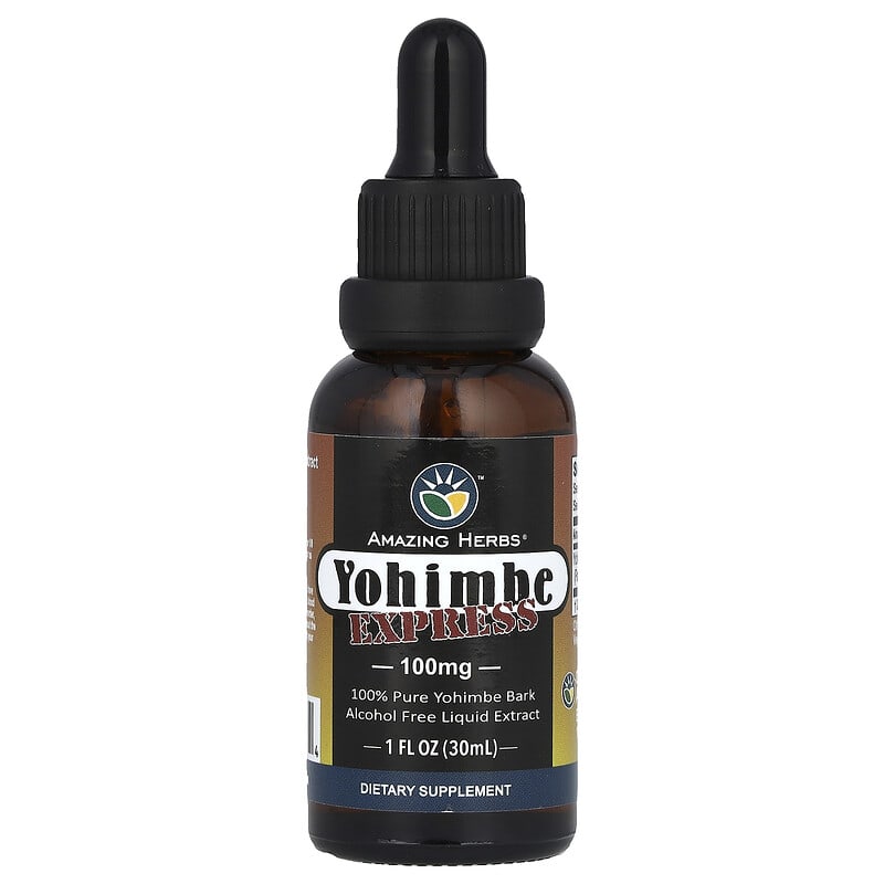 Amazing Herbs, Yohimbe Express Liquid Extract, Alcohol Free, 100 mg, 1 fl oz (30 ml) 665231380064