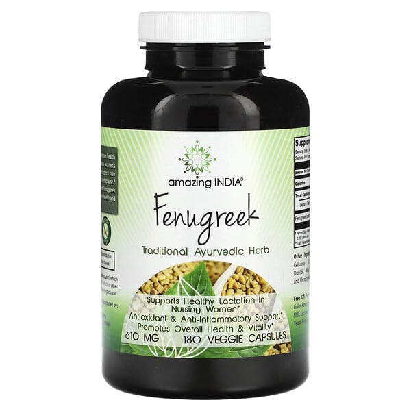Amazing India Fenugreek 610 mg 180 viên 10 amazing india fenugreek 610 mg 180 veggie capsules 123087 819209024614