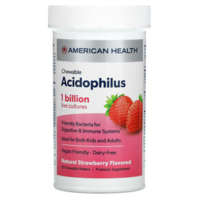 Thực phẩm bổ sung American Health Chewable Acidophilus Natural Strawberry 60 Chewable Wafers 076630303224