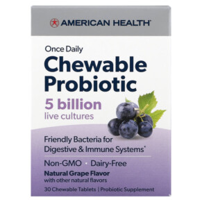 Thực phẩm bổ sung American Health Once Daily Chewable Probiotic Natural Grape 5 Billion CFU 30 Chewable Tablets 076630300568