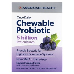 Thực phẩm bổ sung American Health Once Daily Chewable Probiotic Natural Grape 5 Billion CFU 60 Chewable Tablets 076630300780