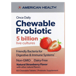 Thực phẩm bổ sung American Health Once Daily Chewable Probiotic Natural Strawberry 5 Billion CFU 60 Chewable Tablets 076630300797