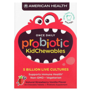 Thực phẩm bổ sung American Health Probiotic Kid Chewables Natural Strawberry Vanilla 5 Billion Live Cultures 30 Chewable Tablets 076630303026