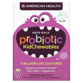 Thực phẩm bổ sung American Health Probiotic KidChewables Natural Grape 5 Billion Live Culture 30 Chewable Tablets 076630303019