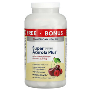 Thực phẩm bổ sung American Health Super Chewable Acerola Plus Natural Berry 500 mg 300 Wafers 076630111041