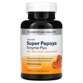 Thực phẩm bổ sung American Health Super Papaya Enzyme Plus Chewable 180 Tablets 076630502047