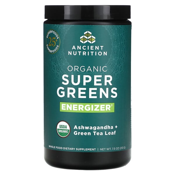 Ancient Nutrition, Bột Rau Siêu Cấp Từ Thiên Nhiên, Tăng Cường Năng Lượng, 213 g 8 ancient nutrition organic super greens energizer 7 5 oz 213 g 132416 816421020585