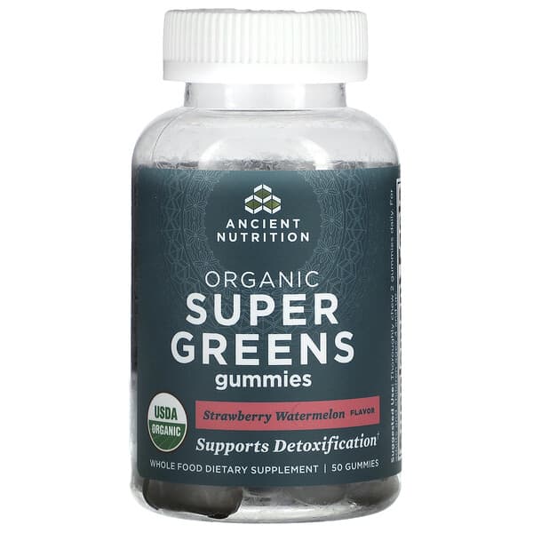 Ancient Nutrition Organic Super Greens Gummies Strawberry Watermelon 50 viên nhai 816401026101