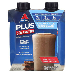 Thực phẩm bổ sung Atkins Plus Protein-Rich Shake Creamy Milk Chocolate 4 Shakes 11 fl oz (325 ml) Each 637480064118