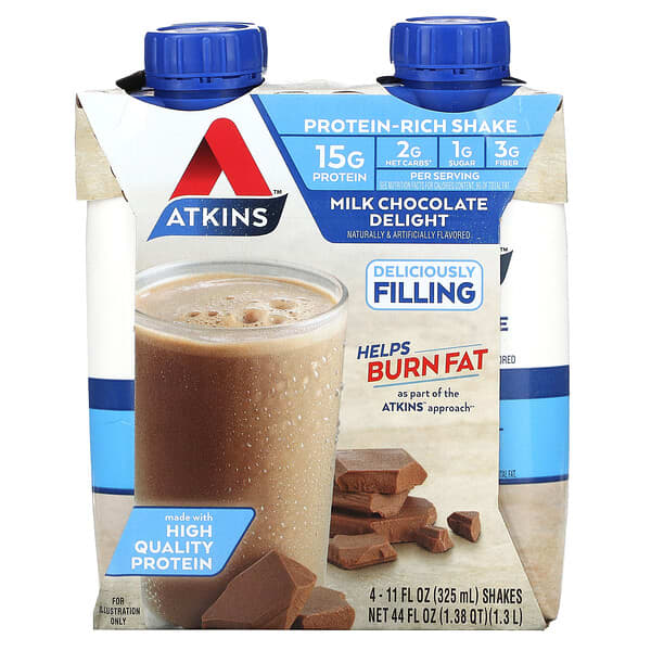 Atkins Protein-Rich Shake Milk Chocolate Delight 4 Shakes 11 fl oz 325 ml 10 atkins protein rich shake milk chocolate delight 4 shakes 11 fl oz 325 ml each 36771 637480065016