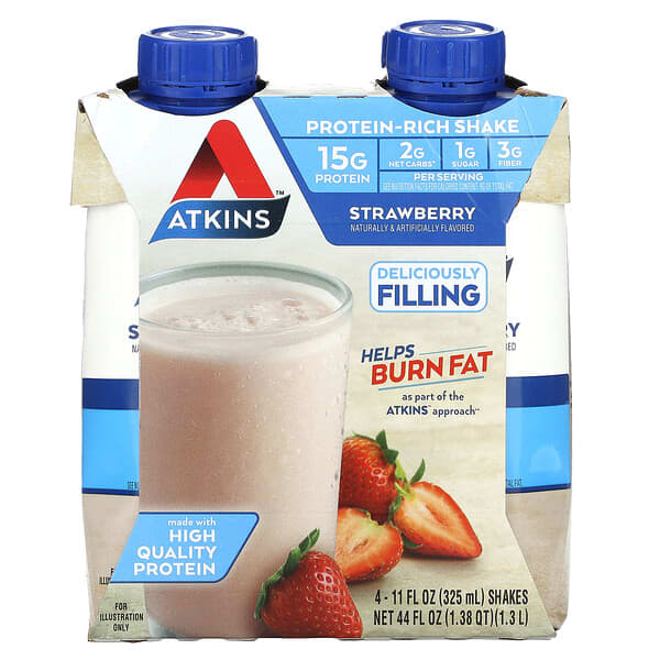 Atkins Protein-Rich Shake Strawberry 4 Shakes 11 fl oz 325 ml 637480065078