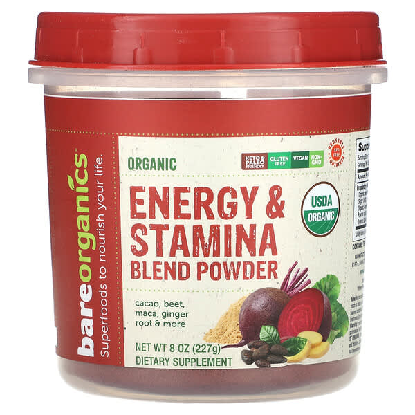BareOrganics Organic Energy & Stamina Blend Powder 8 oz 227 g 818423029511