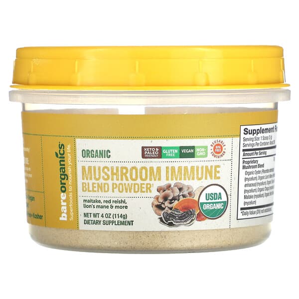 BareOrganics Organic Mushroom Immune Blend Powder 4 oz 114 g 818423029559