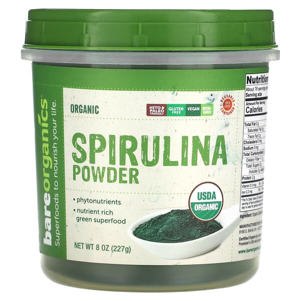 BareOrganics Organic Spirulina Powder 8 oz 227 g 818423029672