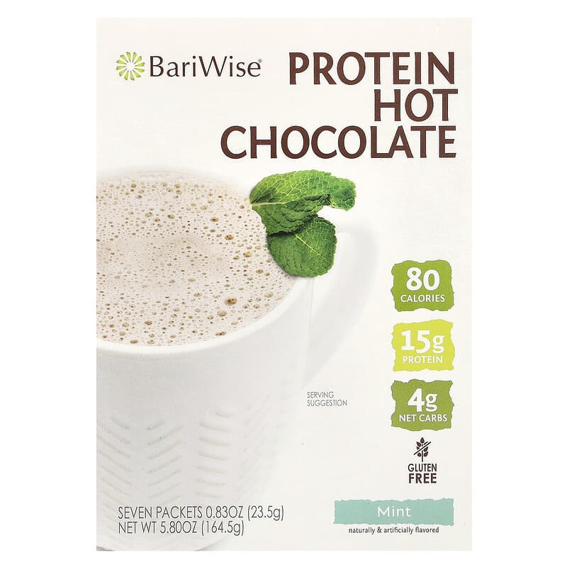 BariWise, Protein Hot Chocolate, Mint, 7 Packets, 0,83 oz (23,5 g) 818609013938