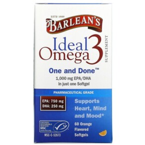 Thực phẩm bổ sung Barlean's Ideal Omega 3 Orange 1.000 mg EPA/DHA 60 Softgels 705875610193