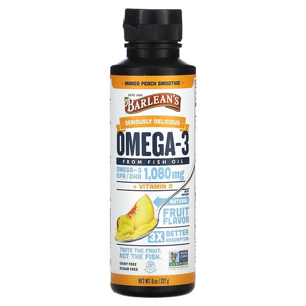 Barlean's Seriously Delicious Omega-3 from Fish Oil Mango Peach Smoothie 1.080 mg 8 oz 227 g 10 barlean s seriously delicious omega 3 from fish oil mango peach smoothie 1 080 mg 8 oz 227 g 122255 705875600064
