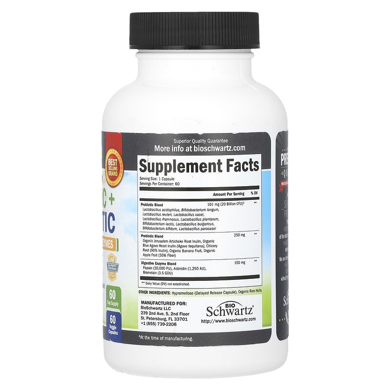 Viên uống BioSchwartz Prebiotic và Probiotic Tăng Cường, 20 tỷ CFU, 60 viên với Enzyme Thực Phẩm Toàn Diện 9 Viên uống BioSchwartz Prebiotic và Probiotic Tăng Cường, 20 tỷ CFU, 60 viên với Enzyme Thực Phẩm Toàn Diện 810056430429