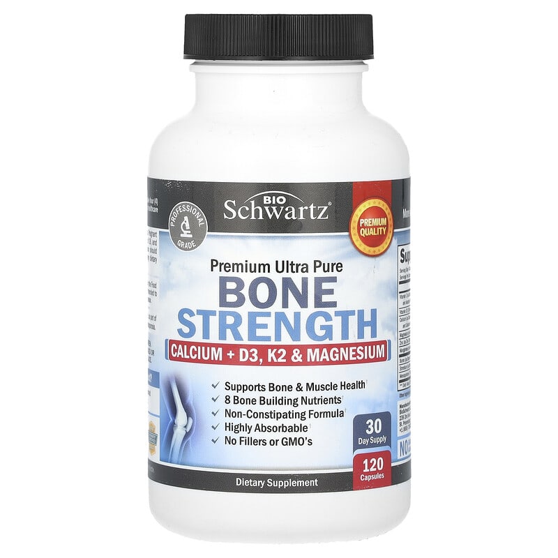 Viên uống tăng cường xương BioSchwartz Premium Ultra Pure, Canxi + D3, K2 & Magie, 120 viên 10 bioschwartz premium ultra pure bone strength calcium d3 k2 magnesium 120 capsules 138502 850013512003