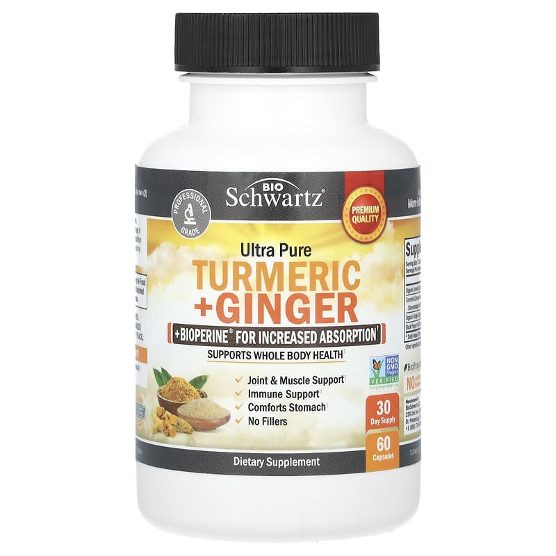 BioSchwartz, Ultra Pure Turmeric + Ginger + Bioperine For Increased Absorption, 60 viên 850004119822