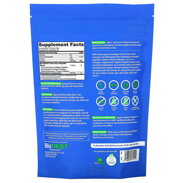 BioTRUST Ageless Multi-Collagen Chocolate 9,17 oz 260 g 9 BioTRUST Ageless Multi-Collagen Chocolate 9,17 oz 260 g 096802961151