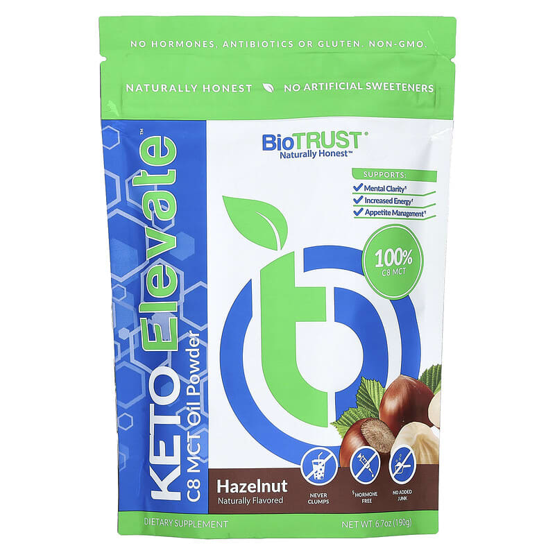 Bột Dầu MCT C8 BioTRUST Keto Elevate Hương Hazelnut 190g 10 biotrust keto elevate c8 mct oil powder hazelnut 6 7 oz 190 g 141762 812996020012