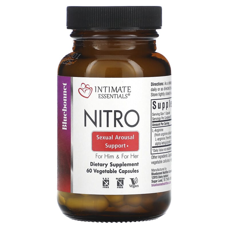 Viên uống Nitro cho Nam và Nữ Bluebonnet Nutrition, 60 viên chay, Tinh chất thiết yếu cho sự gần gũi 10 bluebonnet nutrition intimate essentials nitro for him for her 60 vegetable capsules 132470 743715040182