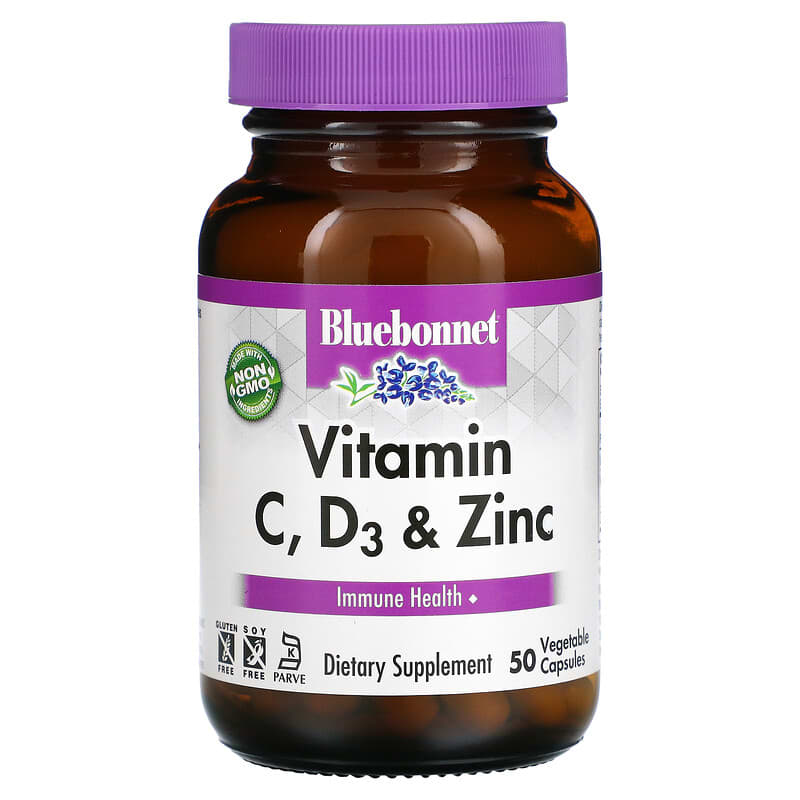 Viên uống Vitamin C D3 & Kẽm Bluebonnet Nutrition 50 viên thực vật 10 bluebonnet nutrition vitamin c d3 zinc 50 vegetable capsules 113335 743715005556