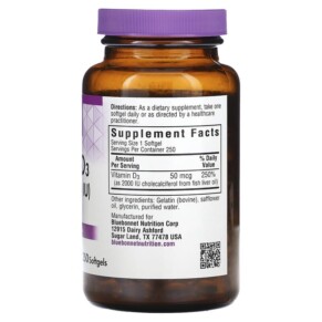 Vitamin D3 50 mcg (2000 IU) 250 viên nang mềm Bluebonnet Nutrition 3 Thành phần vi chất của Bluebonnet Nutrition Vitamin D3 50 mcg (2.000 IU) 250 Softgels 743715003194