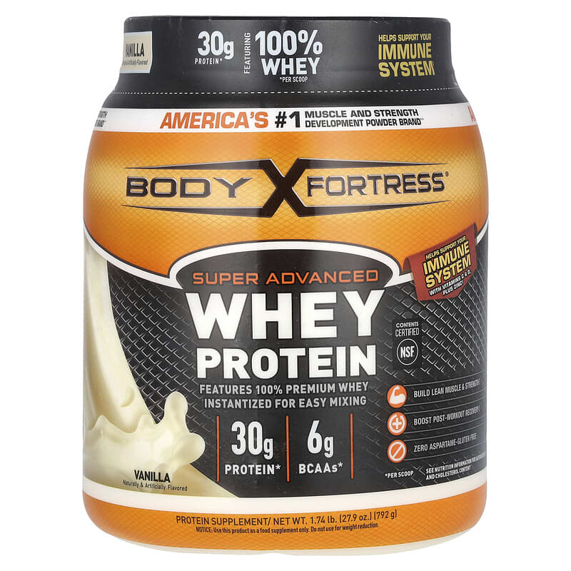 Bột protein whey Body Fortress Super Advanced hương vani 1,74 lb (792 g) 10 body fortress super advanced whey protein vanilla 1 74 lb 792 g 138821 840266324584