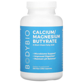 Thực phẩm bổ sung BodyBio Calcium/ Magnesium Butyrate 250 Non-GMO Capsules 743474913253