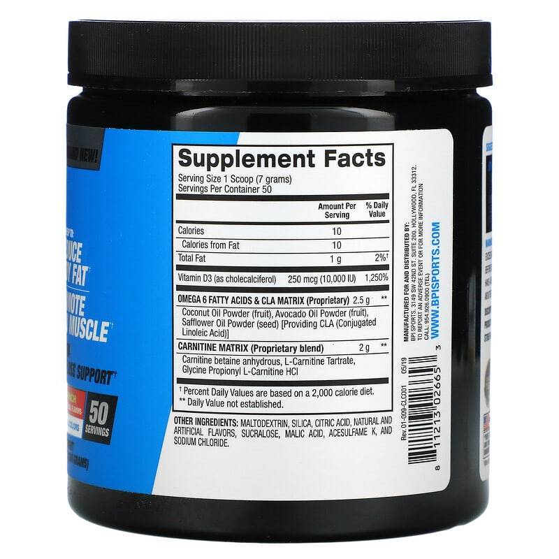 Thành phần vi chất của BPI Sports CLA + Carnitine Fruit Punch 12.34 oz (350 g) 811213026653