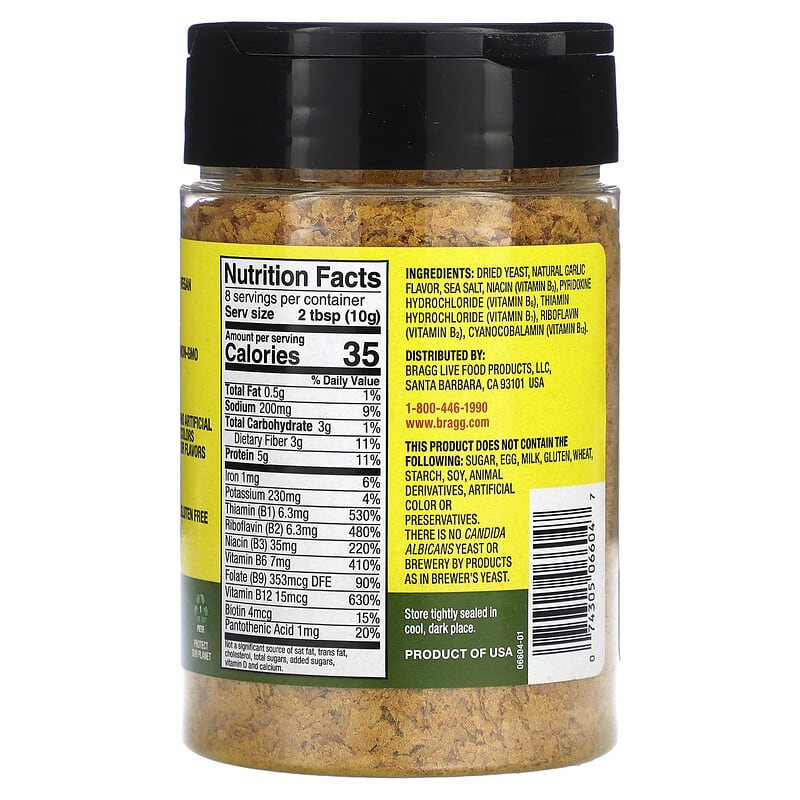 Thành phần vi chất của Bragg Nutritional Yeast Roasted Garlic 3 oz (85 g) 074305066047