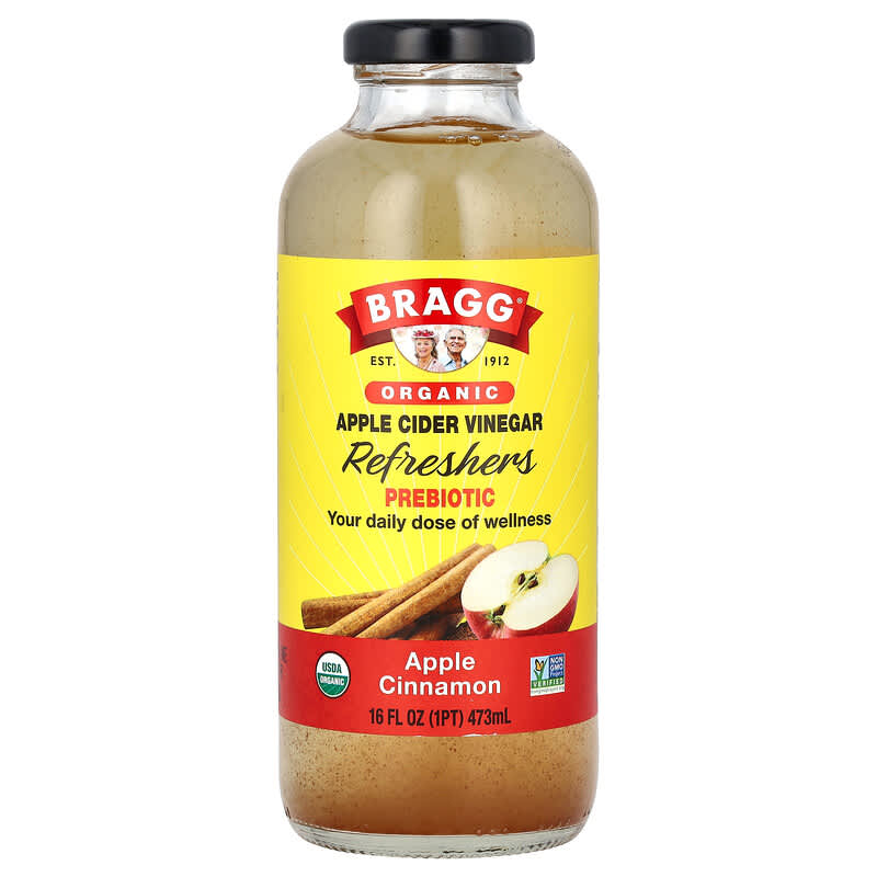 Bragg, Organic Apple Cider Vinegar Refreshers, Prebiotic, Apple Cinnamon, 16 fl oz (473 ml) 074305052163