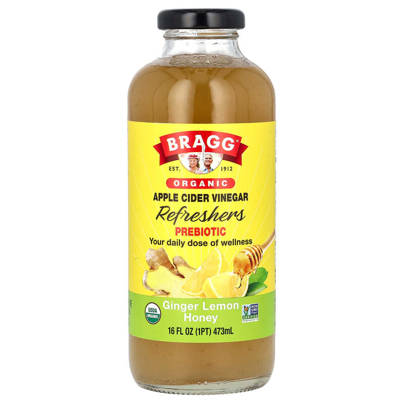 Bragg, Organic Apple Cider Vinegar Refreshers, Prebiotic, Ginger Lemon Honey, 16 fl oz (473 ml) 074305051166
