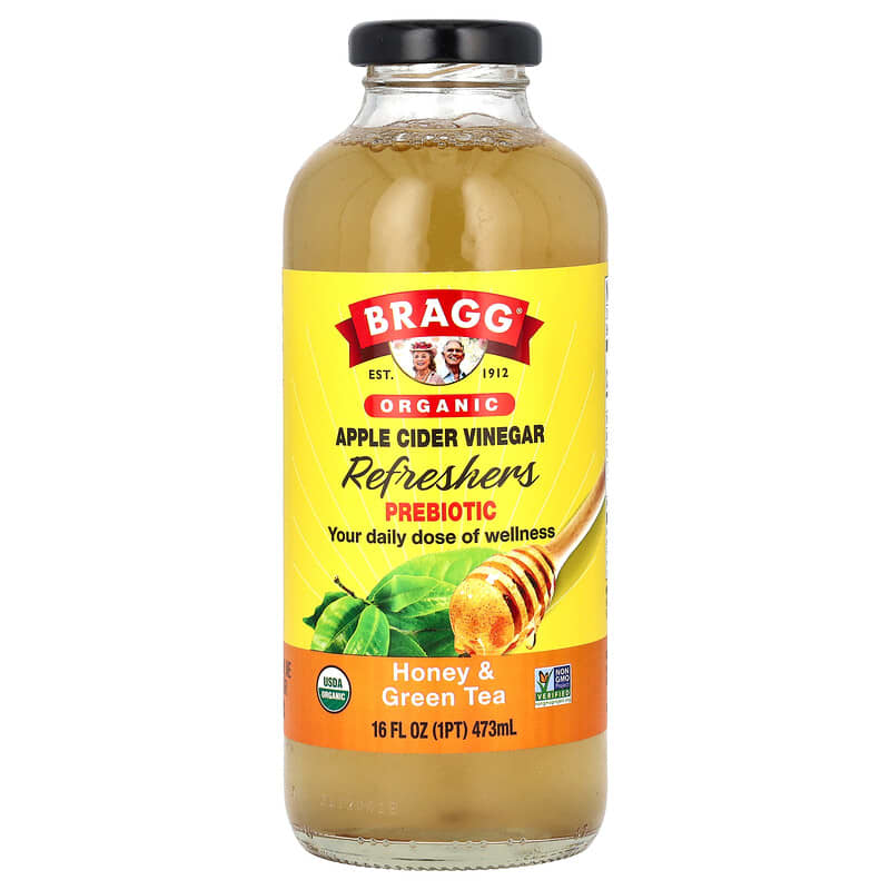 Bragg, Organic Apple Cider Vinegar Refreshers, Prebiotic, Honey & Green Tea, 16 fl oz (473 ml) 074305050169
