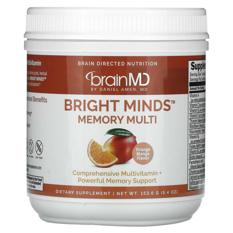 Viên uống tăng cường trí nhớ BrainMD Bright Minds Memory Multi hương cam xoài 153,6g 10 brainmd bright minds memory multi orange mango 5 4 oz 153 6 g 135076 857568003307
