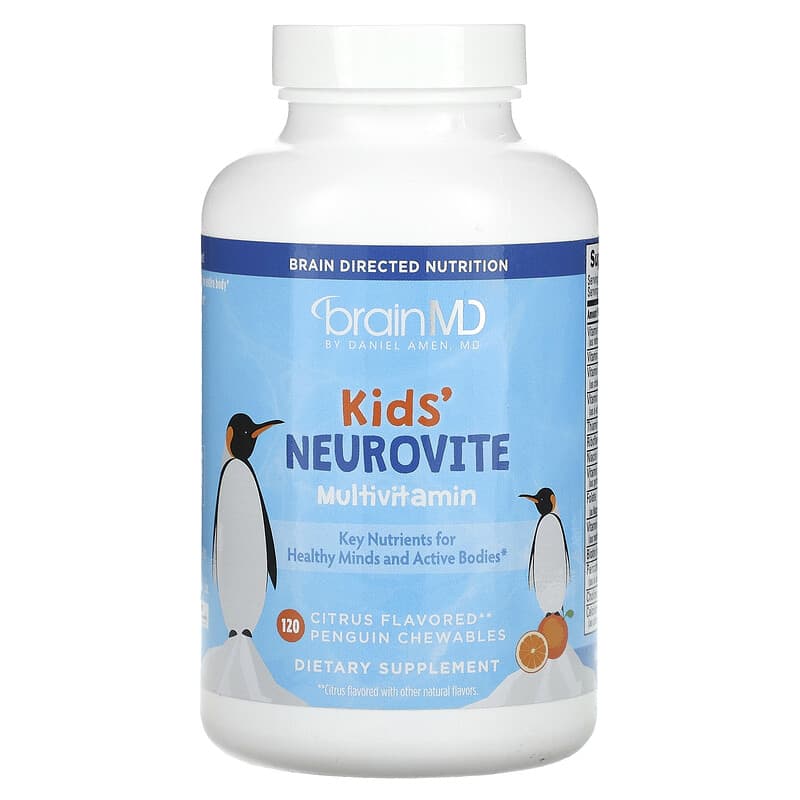 Vitamin tổng hợp cho trẻ em BrainMD Neurovite hương chanh, 120 viên nhai hình chim cánh cụt 10 brainmd kids neurovite multivitamin citrus 120 penguin chewables 135084 857568003284