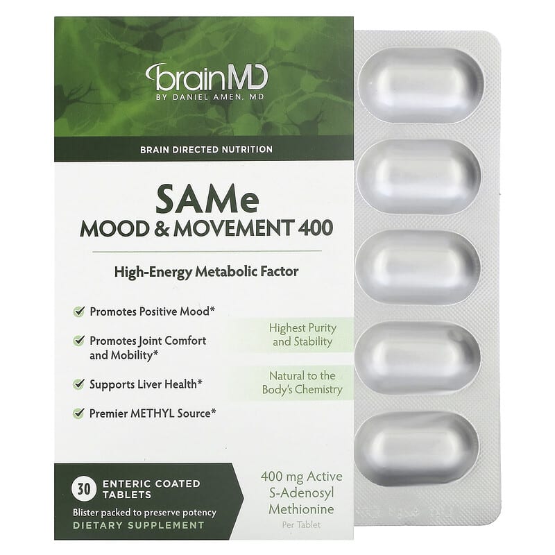 Viên uống hỗ trợ tâm trạng và vận động BrainMD SAMe 400 mg 30 viên bao phim tan trong ruột 10 brainmd same mood movement 400 400 mg 30 enteric coated tablets 135103 857568003246
