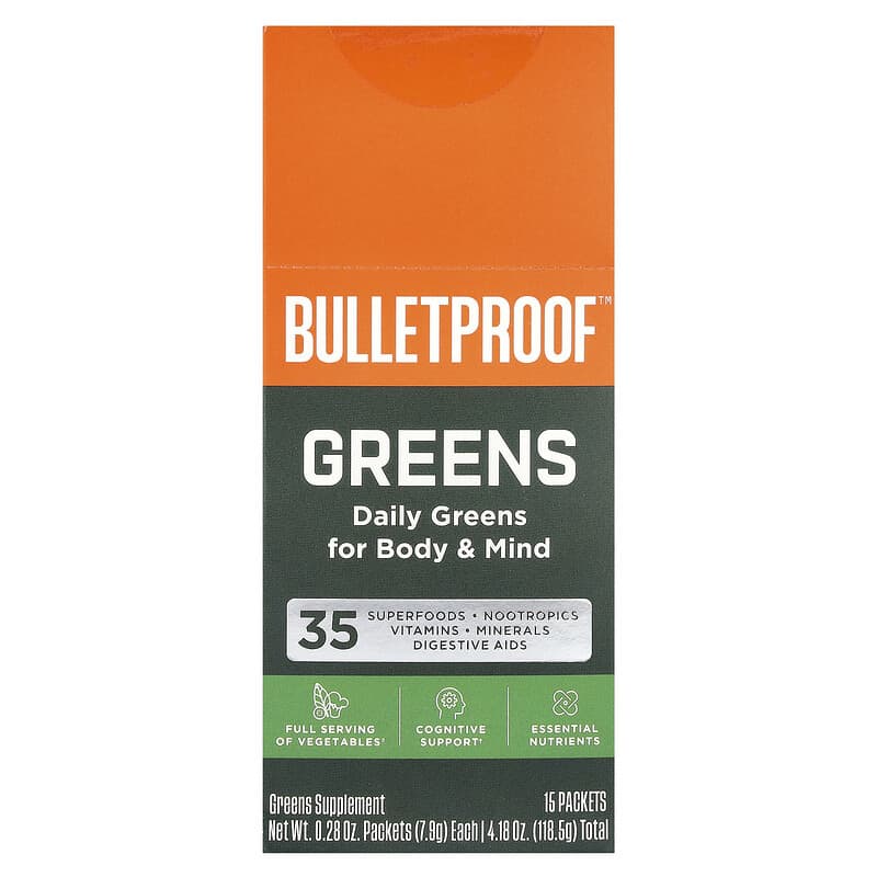BulletProof, Greens, 15 Packets, 0,28 oz (7,9 g) 815709025625