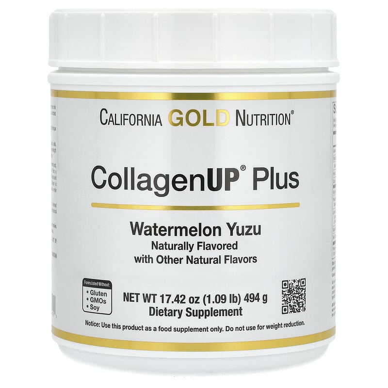 California Gold Nutrition, CollagenUp Plus, Hydrolyzed Marine Collagen Peptides with Fiber and Essential Amino Acids, Watermelon Yuzu, 1,09 lb (494 g) 898220024353